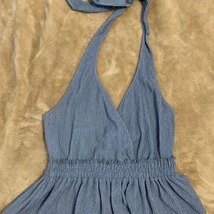 BLUE RUFFLED EXPRESS HALTER TOP (ALMOST NEW)